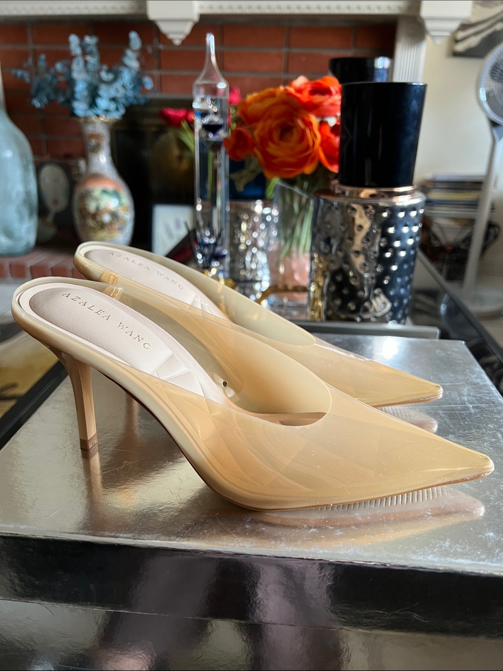 ✨AKIRA Beige Pointed-Toe Transparent nude slip on Heels✨